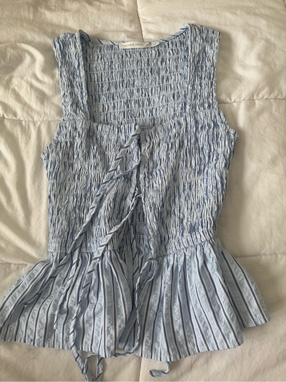 Altar'd State Light Blue Smocked Tie-Front Peplum Camisole